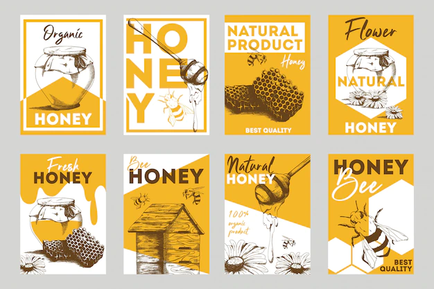Free Vector | Honeycomb and bees flat flyers set