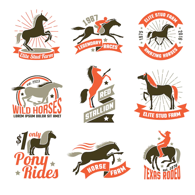 Free Vector | Horse breeding labels emblems set