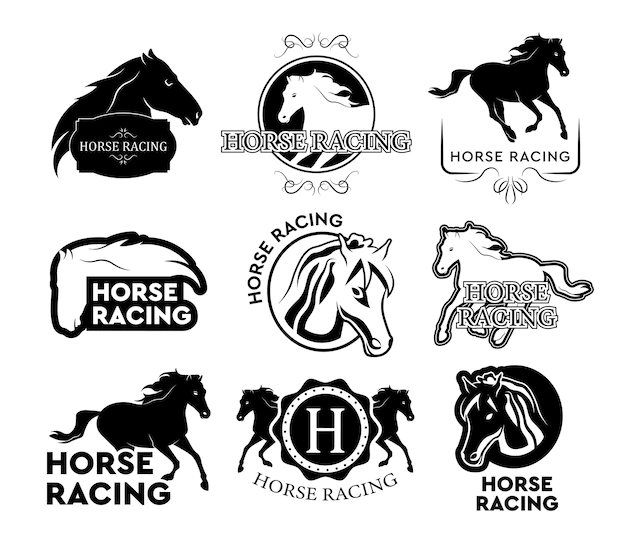 Free Vector | Horse race logo set. running horse isolated illustrations with text and frames in vintage styles. can be used for equestrian sport labels or polo club badges templates