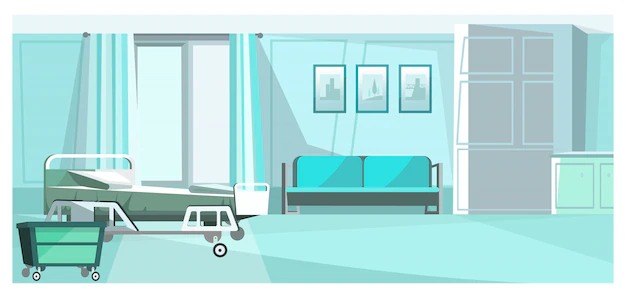 Free Vector | Hospital room with bed on wheels illustration