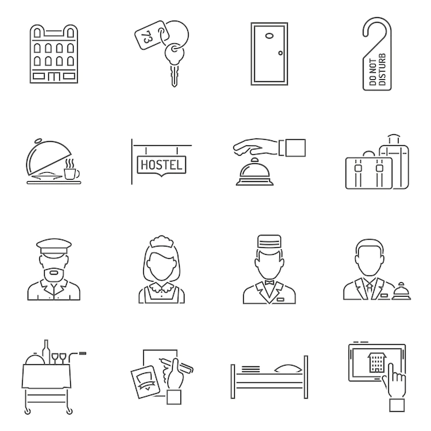 Free Vector | Hotel icons line set