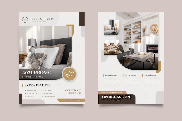 Free Vector | Hotel information flyer with photo