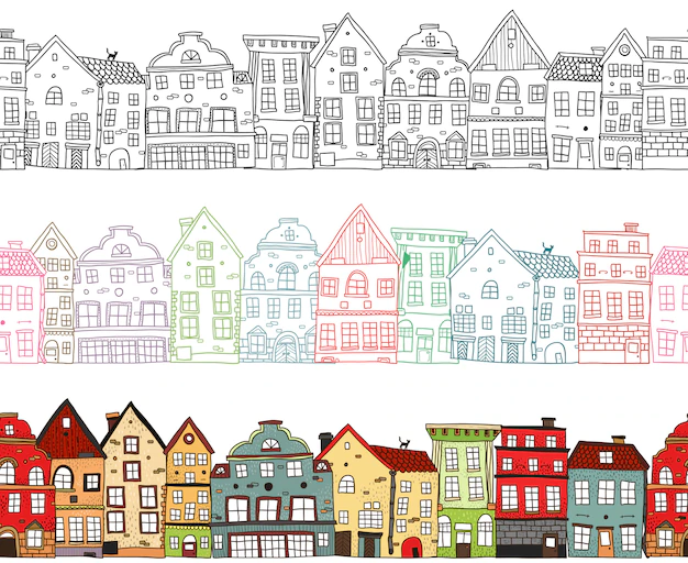 Free Vector | Houses seamless compositions