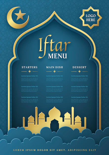 Free Vector | Iftar vertical menu template in paper style