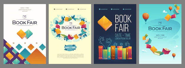 Free Vector | Illustrated book fair cards