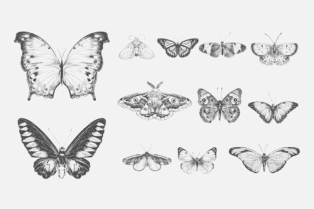 Free Vector | Illustration drawing style of butterfly collection