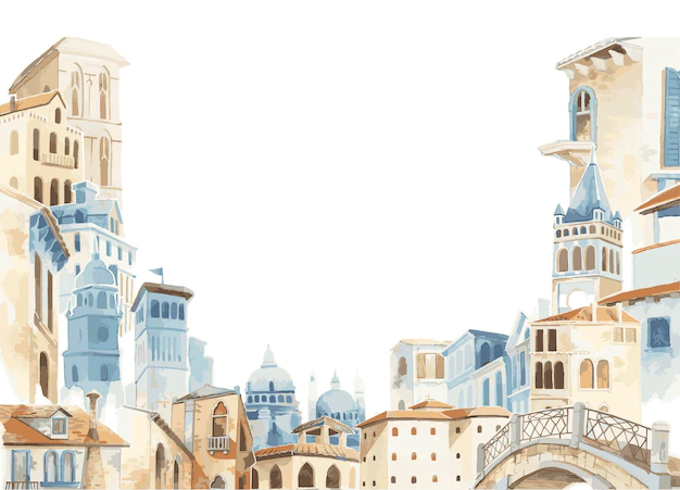 Free Vector | Illustration of mediterranean city building exterior water color style