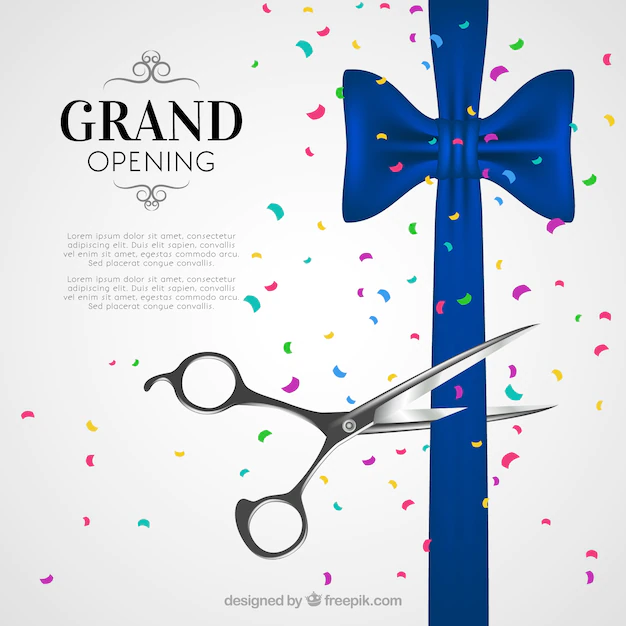 Free Vector | Inauguration with ribbon, scissors and confetti