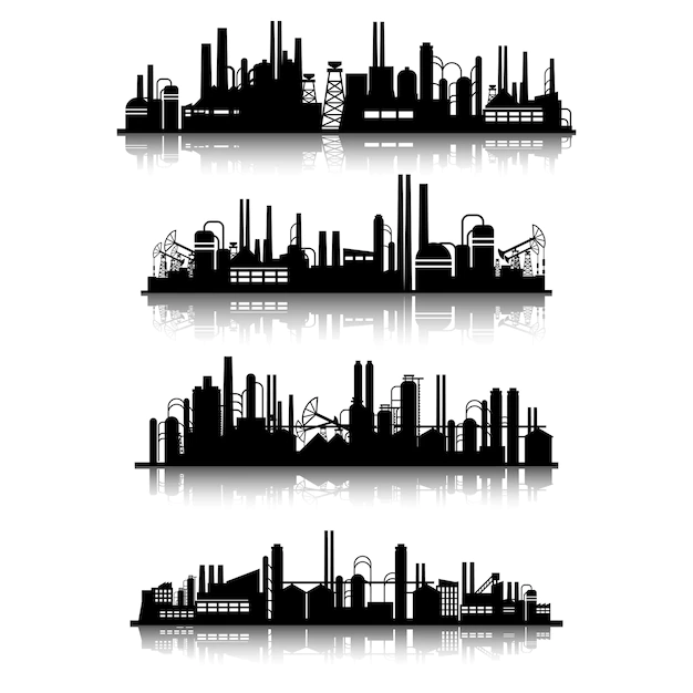Free Vector | Industrial buildings silhouettes set