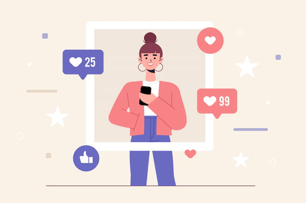 Free Vector | Influencer woman on social media landing page