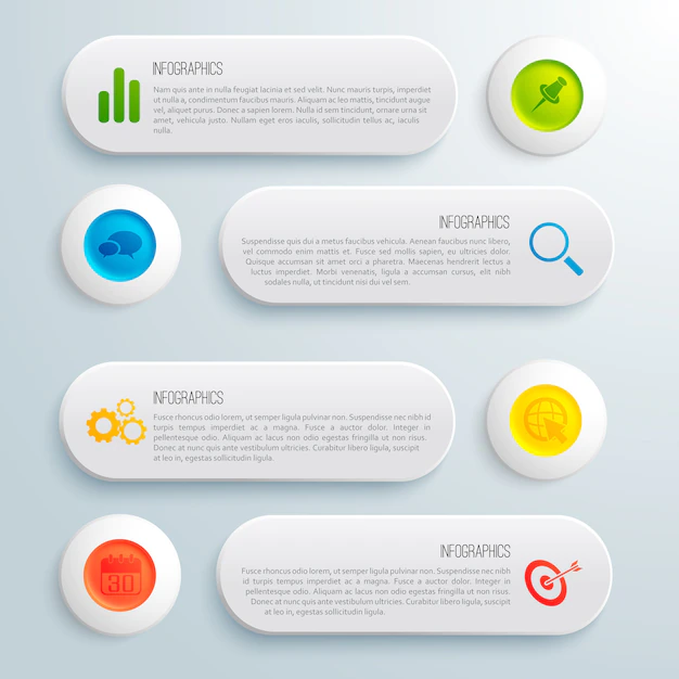 Free Vector | Infographic business conceptual template with gray banners colorful circles text and icons illustration