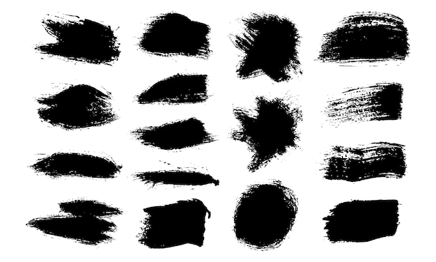 Free Vector | Ink brush stroke black set grunge isolated texture on white paintbrush collection