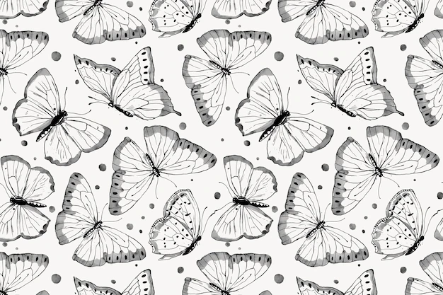 Free Vector | Ink butterfly background, line art pattern design vector