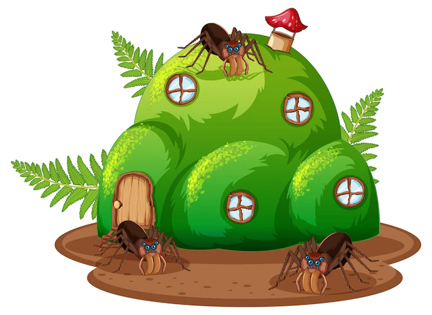 Free Vector | Insect cartoon character at fairy house