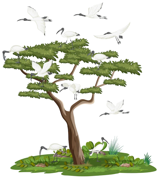 Free Vector | Isolated tree with australian white ibis group