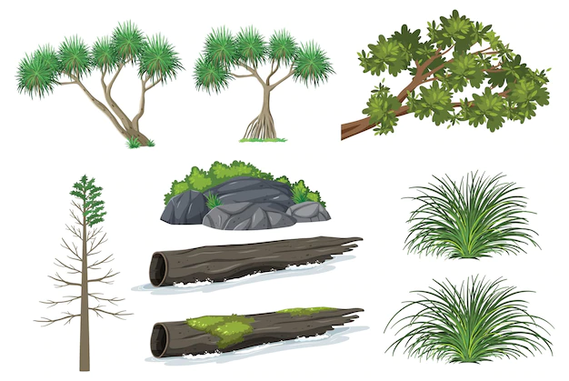 Free Vector | Isolated trees and nature objects set