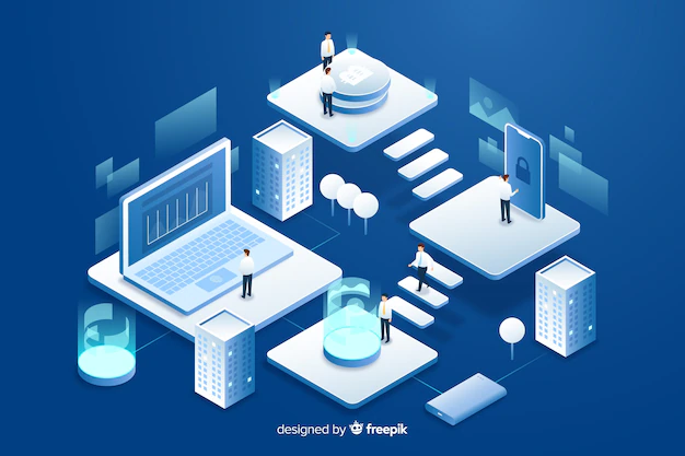 Free Vector | Isometric people working with technology