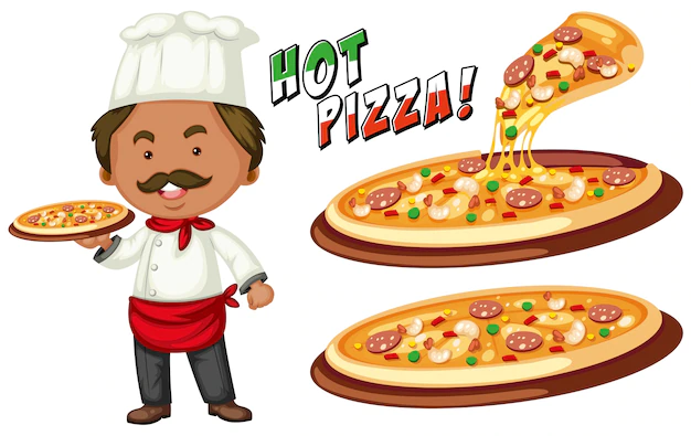 Free Vector | Italian chef and hot pizza illustration