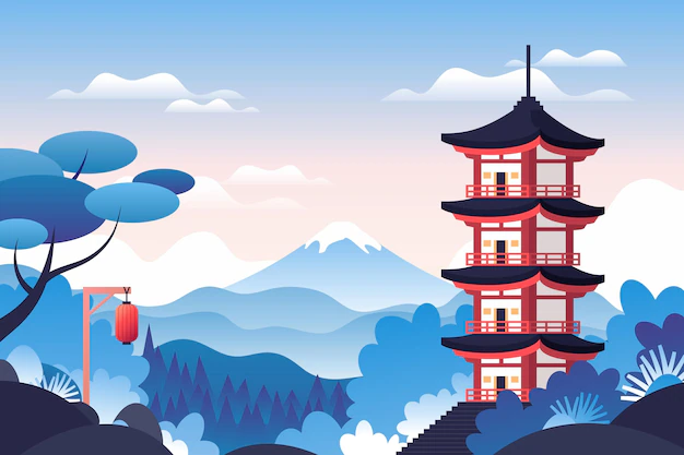 Free Vector | Japanese temple surrounded by nature