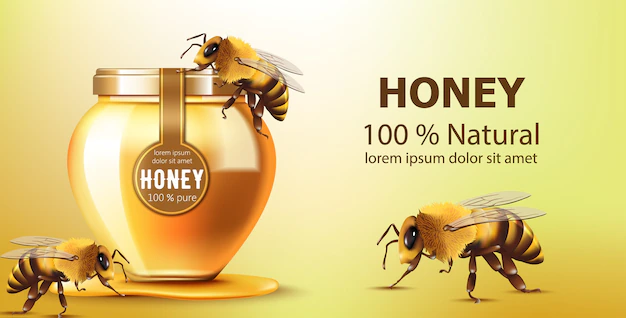 Free Vector | Jar filled with honey surrounded by bees