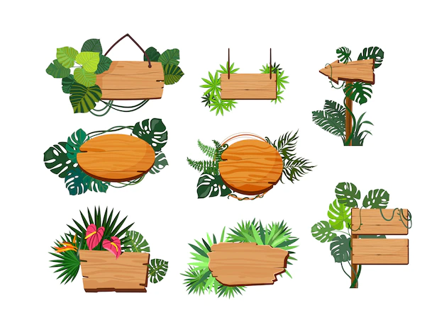 Free Vector | Jungle wooden boards set