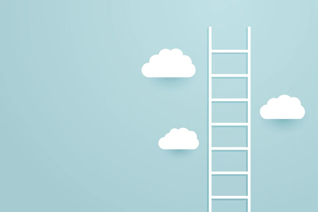 Free Vector | Ladder climb up the sky with clouds background