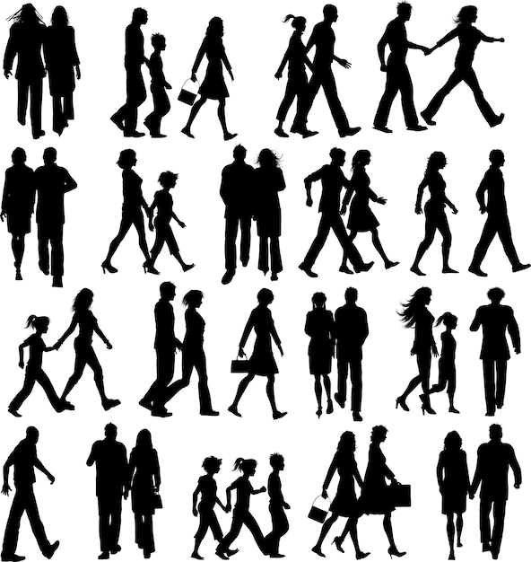 Free Vector | Large collection of silhouettes of people walking