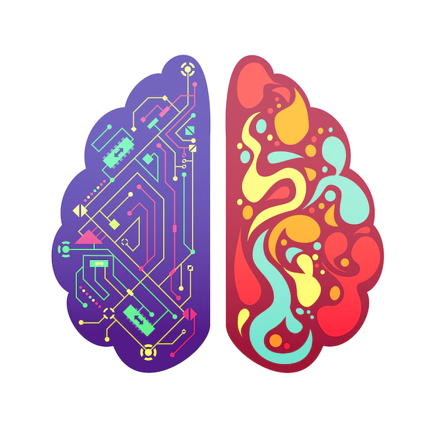 Free Vector | Left and right human brain cerebral hemispheres pictorial symbolic colorful figure with flowchart and activity zones vector illustration