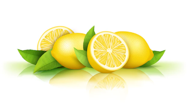 Free Vector | Lemons isolated on white. fresh juicy yellow fruits cut in half and whole