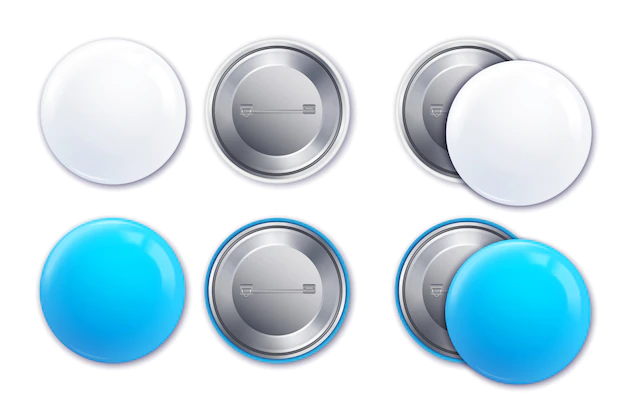 Free Vector | Light blue and white realistic mockup badge icon set in round shape  illustration