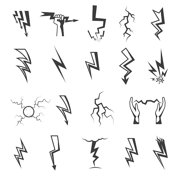 Free Vector | Lightning monochrome icons set