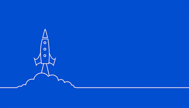 Free Vector | Line style flying rocket blue background
