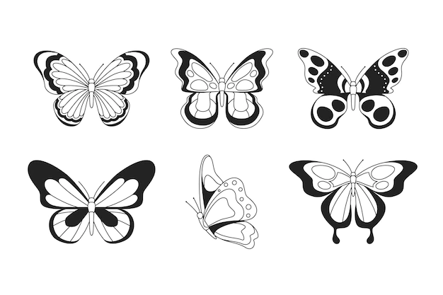 Free Vector | Linear flat butterfly outline pack