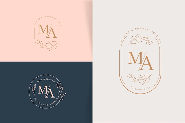 Free Vector | Linear flat wedding logo collection