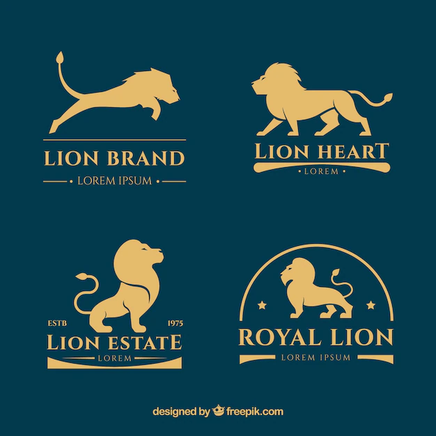 Free Vector | Lion logo collection with golden style