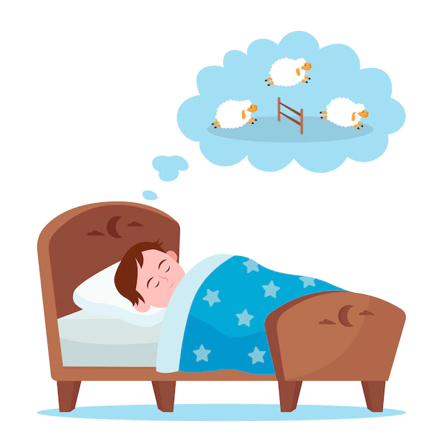 Free Vector | Little boy lying in bed and counting sheep