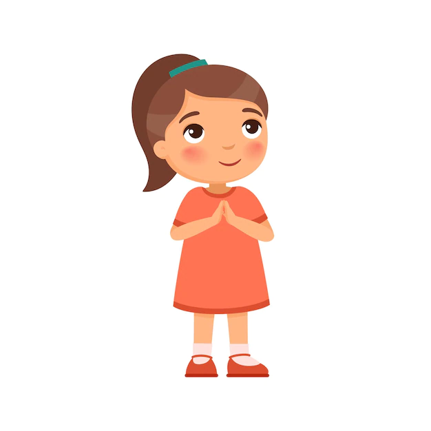 Free Vector | Little girl smiles and lifts up his eyes and hands in prayer