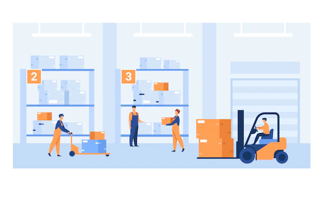 Free Vector | Logistic workers carrying boxes with loaders