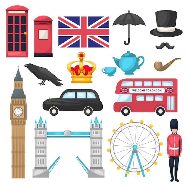 Free Vector | London icon set with different attraction recognizable buildings and means of transport