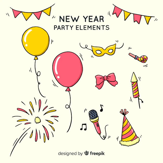 Free Vector | Lovely hand drawn new year party element collection