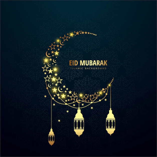Free Vector | Luxury eid mubarak background with moon and lanterns