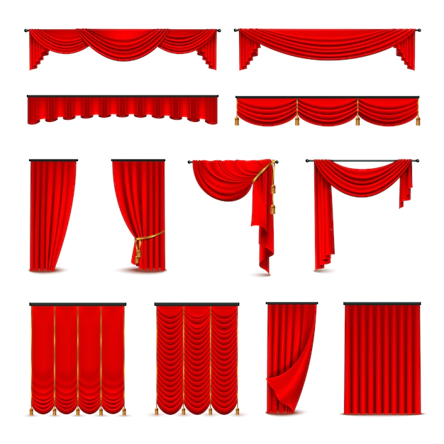 Free Vector | Luxury scarlet red silk velvet curtains and draperies interior decoration design ideas realistic ico