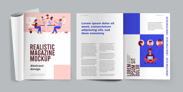 Free Vector | Magazine realistic illustration with opened pages with articles