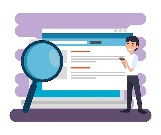 Free Vector | Man with website documents and magnifying glass