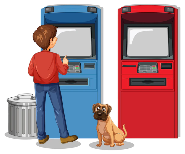 Free Vector | Man withdraw money from atm machine