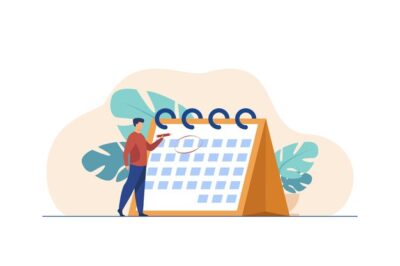 Free Vector | Manager planning event. man marking date on calendar page flat illustration.