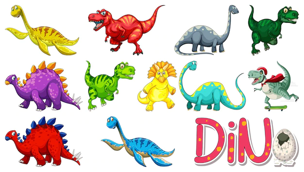 Free Vector | Many dinosaurs on white background