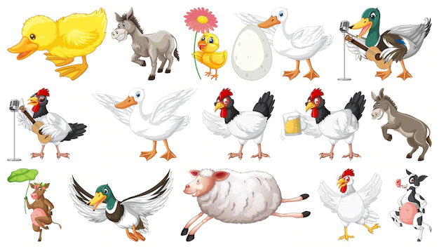 Free Vector | Many farm animals on white background