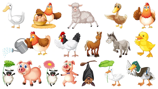 Free Vector | Many farm animals with happy face