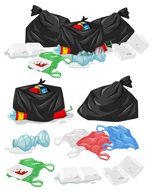 Free Vector | Many piles of trash with plastic bags and bottles illustration